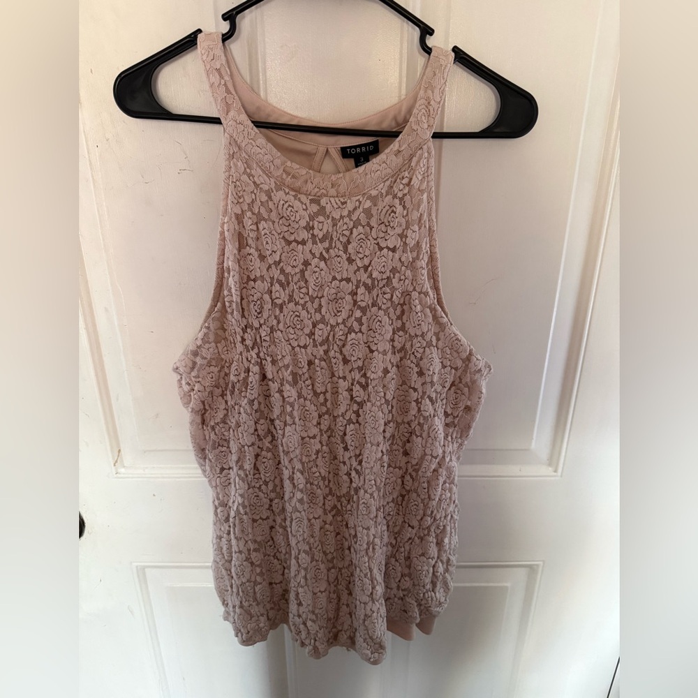 Plus Size Torrid Floral Lace Tank Top - Soft Pink
